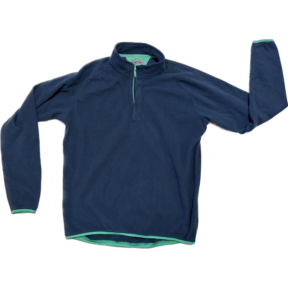 Peter Millar Navy Fleece Pullover with Mint Trim